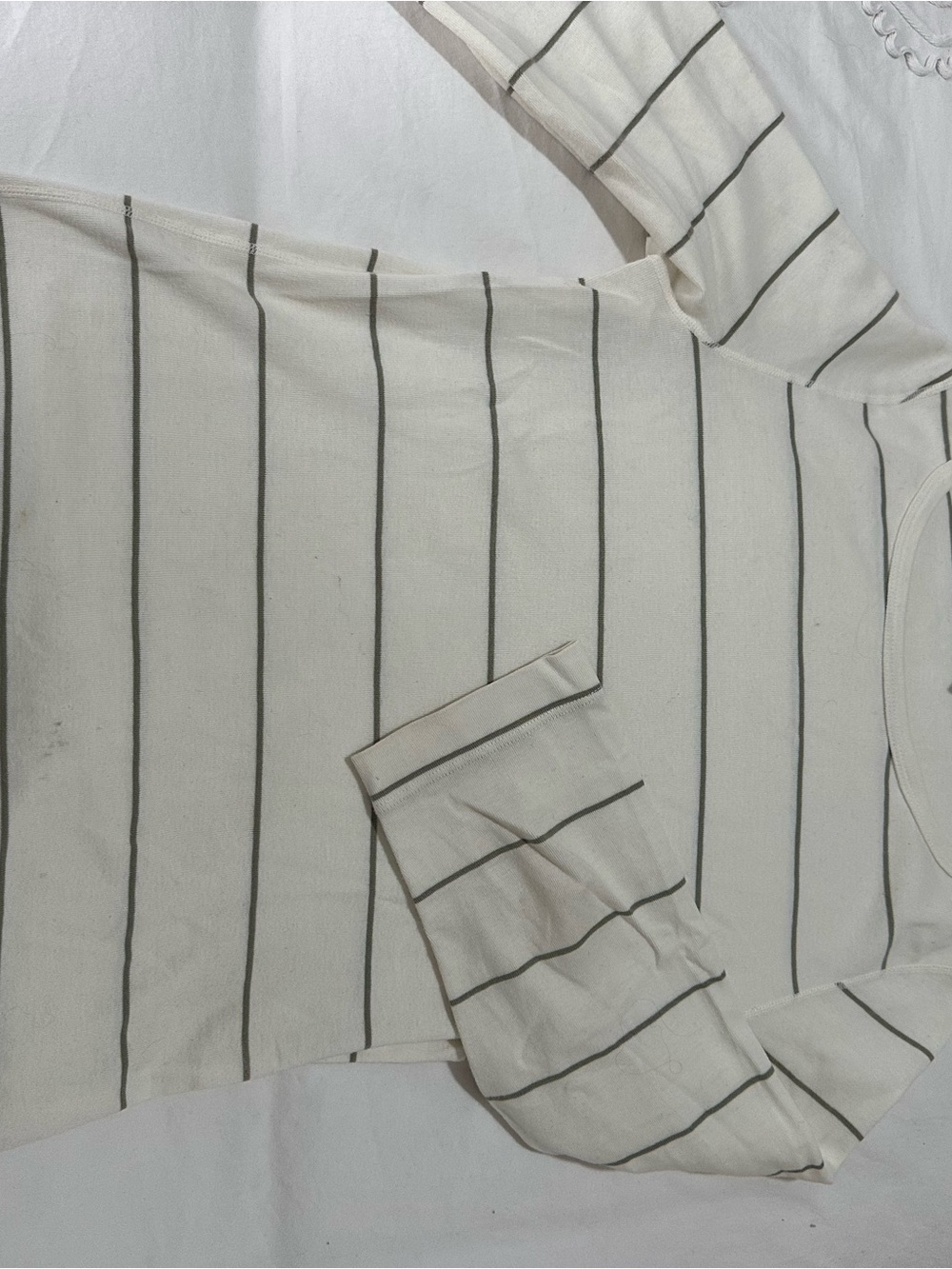 Three Dots Cream 3/4 Sleeve Shirt with greenish grey Stripes